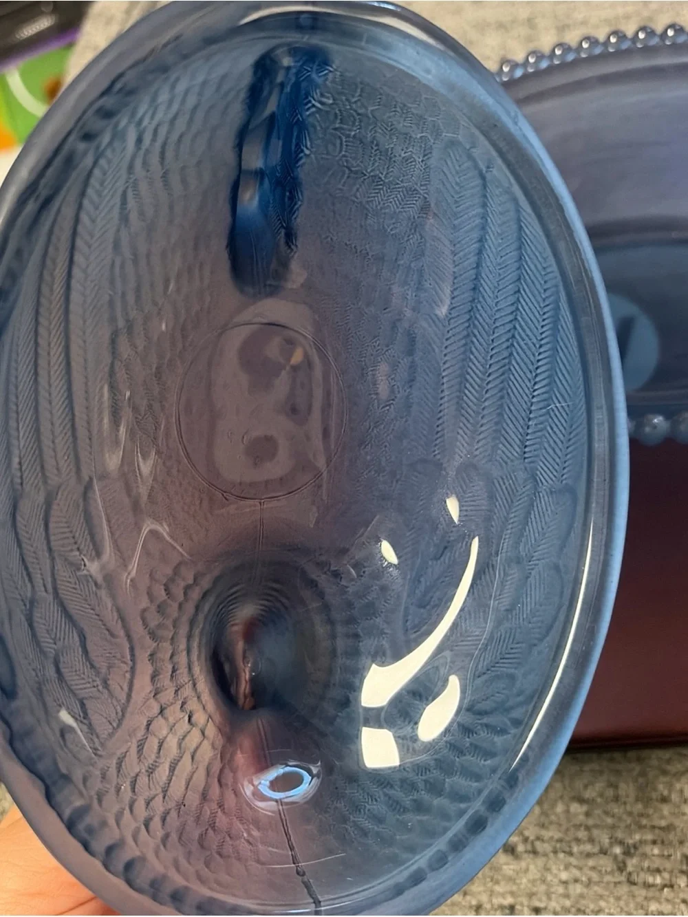 Blue Hen Covered Dish - Matte Glass Hen on Nest